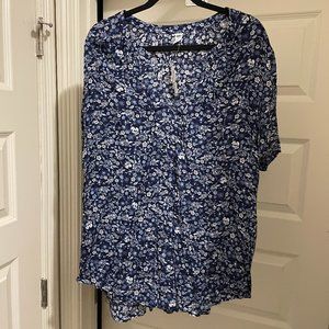 Old Navy Women's Blue Floral Blouse - Size XXL Tall - NWT